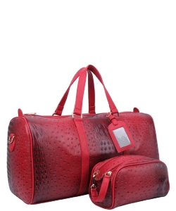 2-in-1 Ostrich Croc Duffle Overnight Bag OS1100 RED